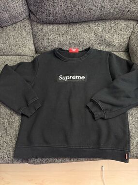Supreme Black Box Logo Sweatshirt with White Text